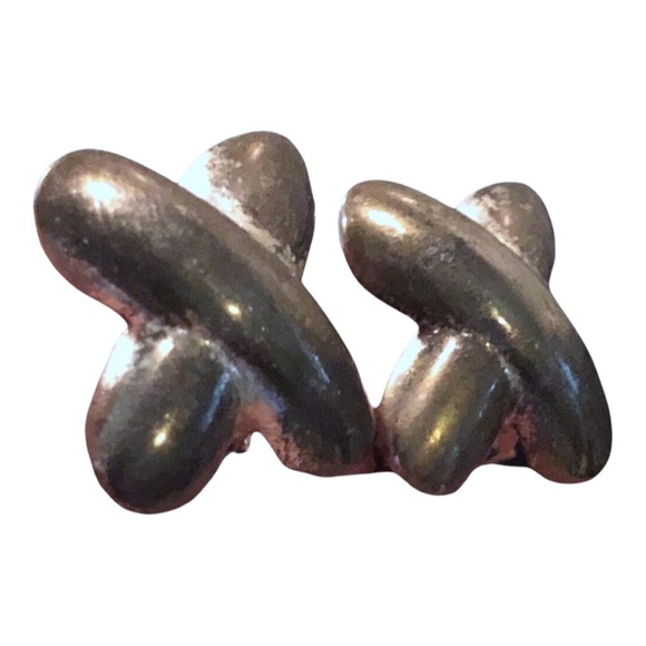 Vintage 1950s Sterling Silver X-Shaped Earrings Clip On 1” - Picture 2 of 3